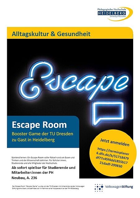 Informationen zur Anmeldung für den Escape Room Booster Game in der PH