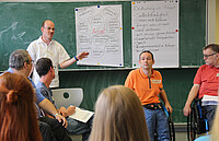 Das Bild zeigt die angehenden Bildungsfachkräfte, die gerade ein Seminar für Studierende der Hochschule geben. Copyright: Pädagogische Hochschule Heidelberg
