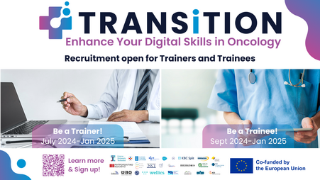 TRANSiTION Projektübersicht mit beteiligten Partnern und QR-Code für die Anmeldung zum Trainingsprogramm