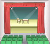 Theatersaal mit Sitzen und Bühne