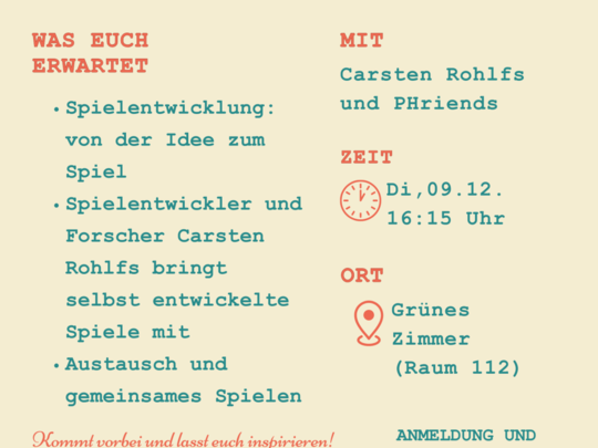 Plakat für Spielentwicklungsveranstaltung bei PHriends