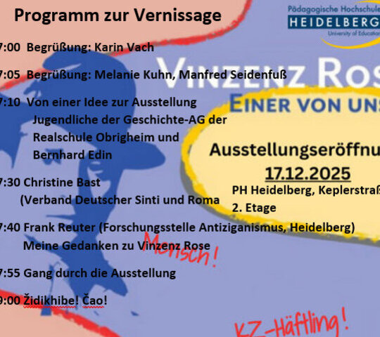 Programm zur Vernissage "Vinzenz Rose - einer von uns?!"