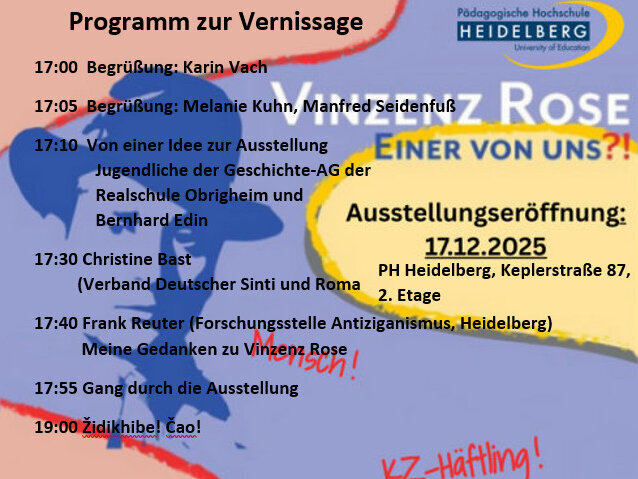Programm zur Vernissage "Vinzenz Rose - einer von uns?!"