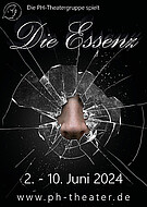Auf dem Flyer zur Bewerbung des Theaterstückes "Die Essenz" ist eine Nase zu sehen, die durch eine schwarze Fläche hindurchbricht.
