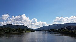 Neckar und der Odenwald im Hintergrund.
