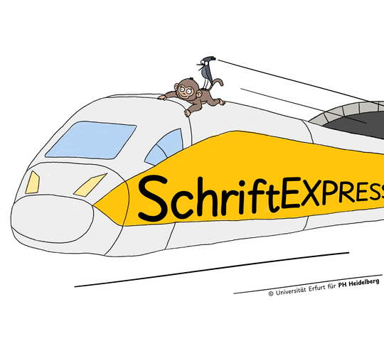 Das Bild zeigt das Logo des Heidelberger Schriftexpress: Ein Schnellzug
