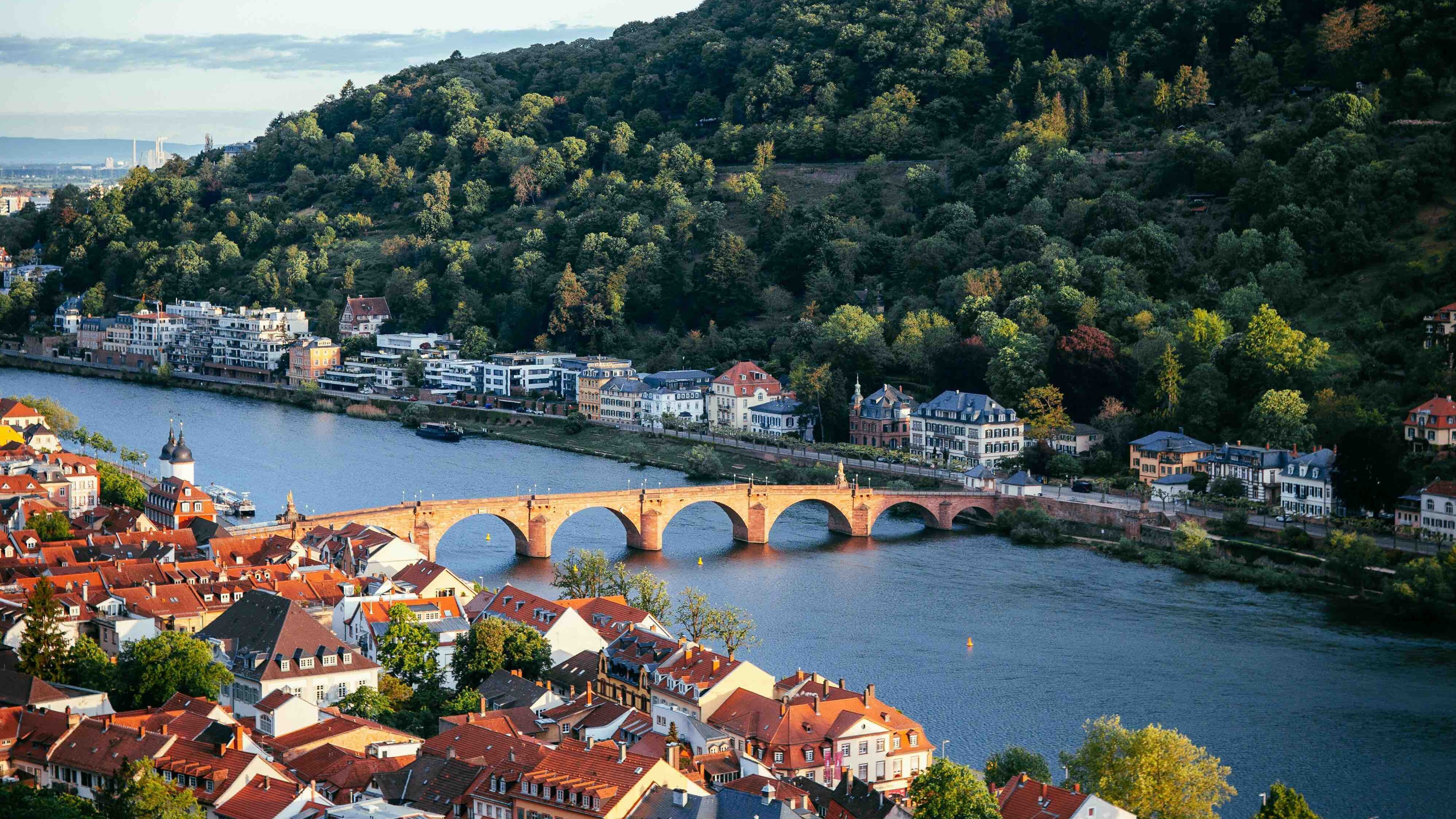 Zu sehen ist eine Ansicht des Neckars bei Heidelberg.