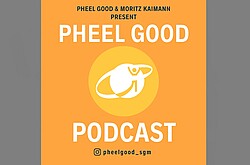 Das Plakat zeigt das orangene Logo vom PheelGood-Podcast.