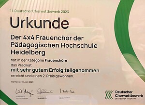 Urkunde vom Deutschen Chorwettbewerb 2023 in Hannover