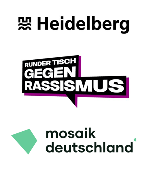 Logos von Stadt Heidelberg, Runder Tisch gegen Rassismus, Moasik Deutschland