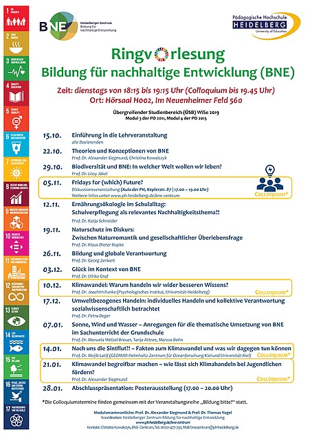 Der Programmflyer der BNE- Ringvorlesungen im Wintersemester 2019/20. Diese findet vom 15.10.2019 bis 28.01.2020 statt.