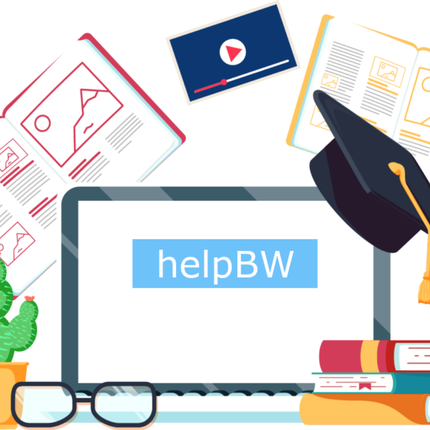 Grafik mit Laptop, auf dem steht: "helpBW"