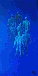 Das Bild zeigt eine Menschengruppe in blau