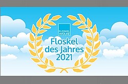 Das Bild zeigt einen Siegeskranz mit der Aufschrift "Floskel des Jahres 2021". Copyright Floskelwolke