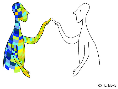 Logo 2025_0503.jpeg Logo mit zwei Figuren, eine farbig gemustert, eine innen weß