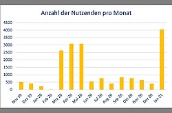 Saulendiagramm mit der Aufschrift "Anzahl der Nutzenden pro Monat".g