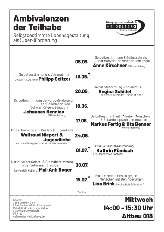 Programmübersicht der Ringvorlesung "Ambivalenzen der Teilhabe"