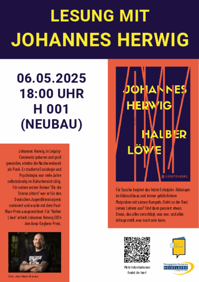 Werbeplakat für die Lesung Halber Löwe von Johannes Herwig