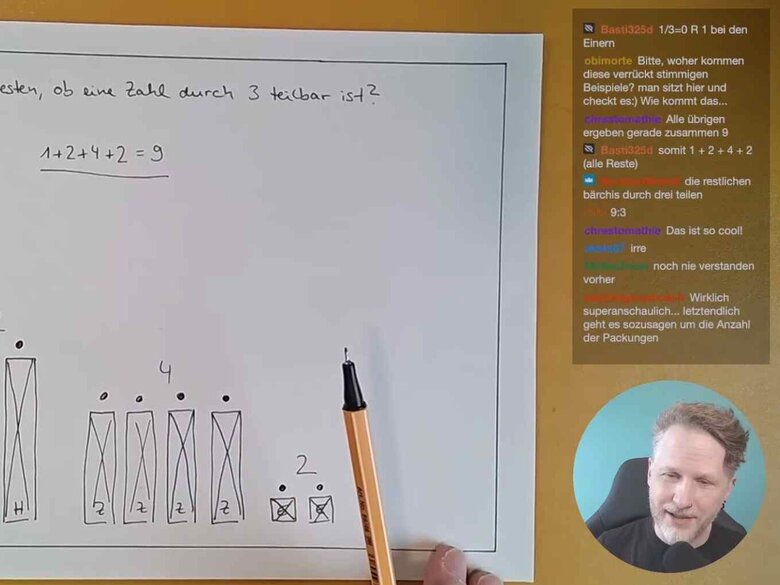 Ein Screenshot aus der True Math Veranstaltung "Eine Zahl, die durch 3 teilbar ist, aber nicht durch 9"