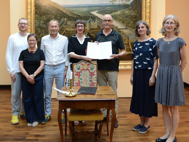 Gruppenbild mit PHHD-Rektorin Karin Vach und dem Direktor des Kurpfälzischen Museums Frieder Hepp 