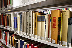 Das Bild zeigt ein mit Büchern bestücktes Regal.
