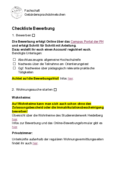 Checkliste Bewerbung (PDF-Datei), zum Öffnen klicken