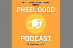 gelb-orange Plakat vom Podcast "Pheel Good".