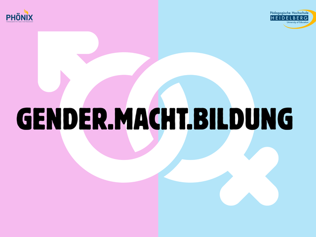 Ein Plakat zur Bewerbung der Veranstaltung mit rosa und blauem Hintergrund, der Überschrift "Gender.Macht.Bildung"