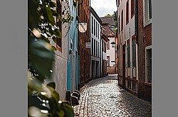 Gasse mit alten Fachwerkhäusern. 