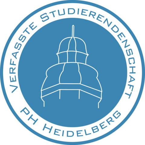 Das Logo des StuPas der PH Heidelberg: Ein blauer Kreis, in der Mitte der markante Turm der Pädagogischen Hochschule Heidelberg 
