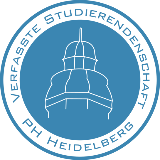 Das Logo des StuPas der PH Heidelberg: Ein blauer Kreis, in der Mitte der markante Turm der Pädagogischen Hochschule Heidelberg