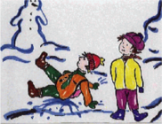 Das Bild zeigt 2 Kinder im Schnee.