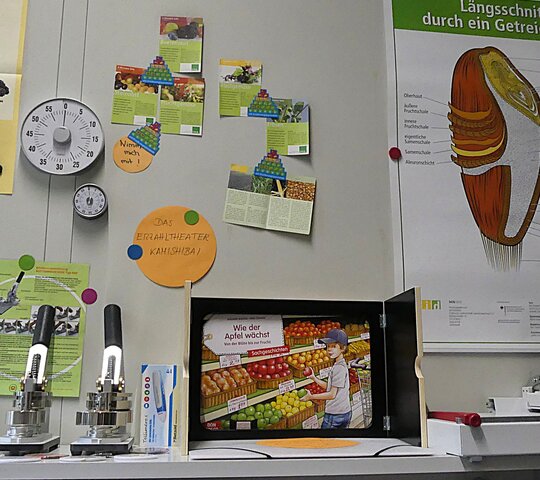 Einblicke in die DW: Buttonmaschinen, Kamishibai, Schneidegerät, Poster & Kinderbücher