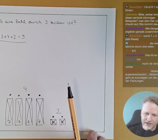 Ein Screenshot aus der True Math Veranstaltung "Eine Zahl, die durch 3 teilbar ist, aber nicht durch 9"