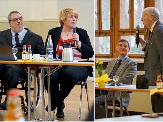 Das Bild zeigt verschiedene Personen bei der Spendenübergabe.