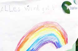 Auf dem Bild ist das Rätsel und zeigt einen selbst gemalten Regenbogen.