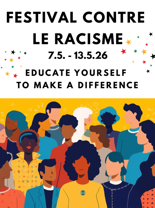 Plakatabbildung: Hinweis auf FCLR, es ist eine Grafik von einer Gruppe Menschen abgebildet, die unterschiedliche Hautfarben haben