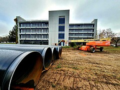 Das Bild zeigt die Baustelle am Standort Im Neuenheimer Feld 561/562. Copyright: Pädagogische Hochschule Heidelberg