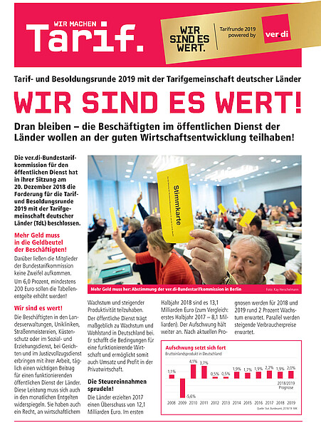 Zu sehen ist das Informationsblatt von Verdi zur Tarifrunde 2019