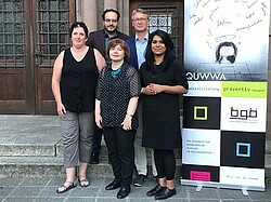 von links unten: Sylvia Hafner (Bürgeramt HD), Prof. Havva Engin (Ph HD/ Hei-Mat), Saba-Nur Cheema (Bildungsstätte Anne-Frank) und von links oben: Ethem Ebrem (Quwwa), Reiner Greulich (Sicheres Heidelberg e. V.).