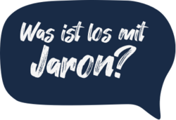 blaue Sprechblase mit der Frage: "Was ist los mit Jaron?". 