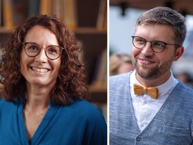 Collage aus Porträtaufnahmen von Dr. Christina Mechler und David Dörrer