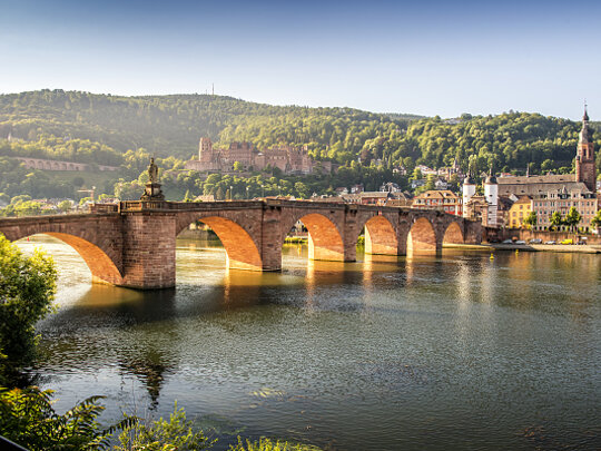 Alte Brücke mit Schloss- und Altstadtpanorama