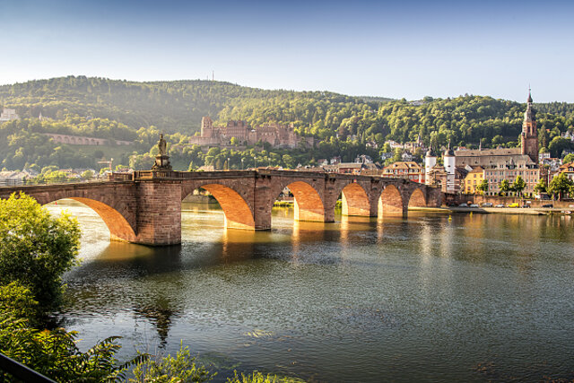 Alte Brücke mit Schloss- und Altstadtpanorama